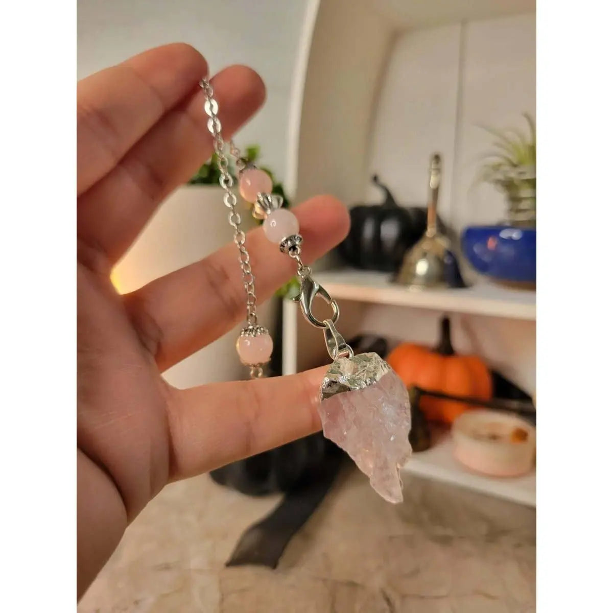 Natural Raw Rose Quartz, Amethyst Quartz Dowsing Pendulum