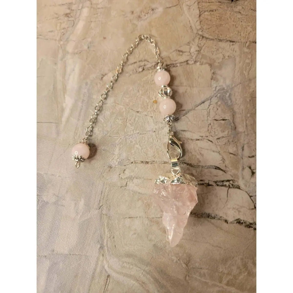 Natural Raw Rose Quartz, Amethyst Quartz Dowsing Pendulum